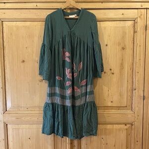 Utsa 100% Cotton Maxi Tunic Shirt Dress Long Bell Sleeve Print Floral Medium